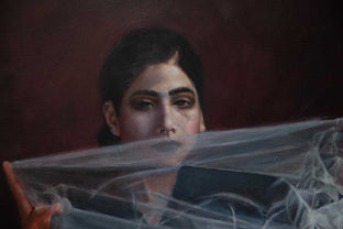 Original art for sale at UGallery.com | Woman with Veil by John Kelly | $2,800 | oil painting | 21.5' h x 15' w | photo 3