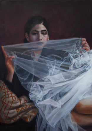 Original art for sale at UGallery.com | Woman with Veil by John Kelly | $2,800 | oil painting | 21.5' h x 15' w | photo 1