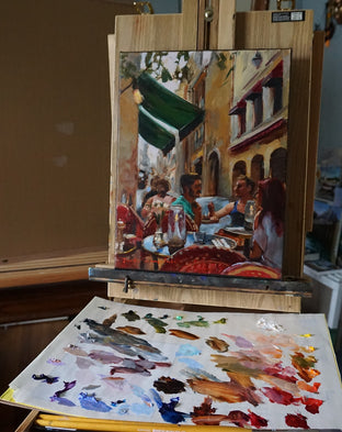 Original art for sale at UGallery.com | Busy Cafe in Aix by Jonelle Summerfield | $550 | oil painting | 14' h x 11' w | photo 3