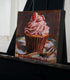 Original art for sale at UGallery.com | Pink Cupcake with Cranberries by Jonelle Summerfield | $125 | oil painting | 4' h x 4' w | thumbnail 2