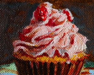 Original art for sale at UGallery.com | Pink Cupcake with Cranberries by Jonelle Summerfield | $125 | oil painting | 4' h x 4' w | photo 3