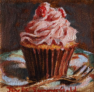 Original art for sale at UGallery.com | Pink Cupcake with Cranberries by Jonelle Summerfield | $125 | oil painting | 4' h x 4' w | photo 1