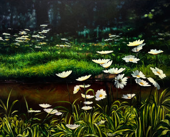 oil painting by Jose Luis Bermudez titled Daisies