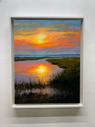 Original art for sale at UGallery.com | Sunset Reflections by Jose Luis Bermudez | $1,100 | oil painting | 20' h x 16' w | photo 3