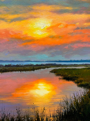 Original art for sale at UGallery.com | Sunset Reflections by Jose Luis Bermudez | $1,100 | oil painting | 20' h x 16' w | photo 4