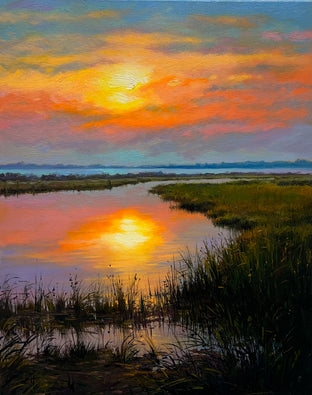 Original art for sale at UGallery.com | Sunset Reflections by Jose Luis Bermudez | $1,100 | oil painting | 20' h x 16' w | photo 1