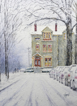 Original art for sale at UGallery.com | A Cozy Snow Day by Judy Mudd | $825 | watercolor painting | 15' h x 11' w | photo 1