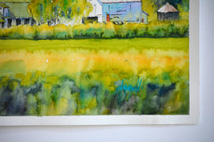 Original art for sale at UGallery.com | Green Fields by Judy Mudd | $1,000 | watercolor painting | 12' h x 17.75' w | thumbnail 2