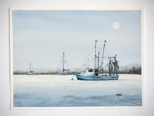 Original art for sale at UGallery.com | Moonglow Shrimp Boat by Judy Mudd | $800 | watercolor painting | 12' h x 16' w | photo 3