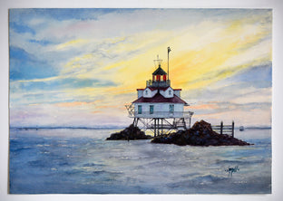 Original art for sale at UGallery.com | Thomas Point Shoal Lighthouse by Judy Mudd | $1,225 | watercolor painting | 14' h x 20' w | photo 3