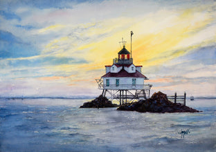 Original art for sale at UGallery.com | Thomas Point Shoal Lighthouse by Judy Mudd | $1,225 | watercolor painting | 14' h x 20' w | photo 1
