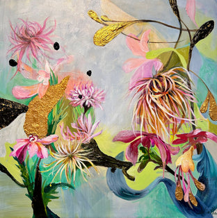Original art for sale at UGallery.com | Floral Dance by Julia Hacker | $3,325 | acrylic painting | 34' h x 34' w | photo 1