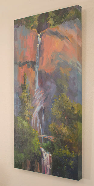 Original art for sale at UGallery.com | Multnomah Falls Bridge by Karen E Lewis | $1,700 | oil painting | 36' h x 18' w | photo 2