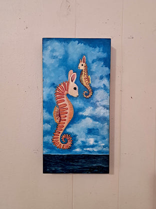 Bunny Seahorse Couple by Kat Silver |  Side View of Artwork 