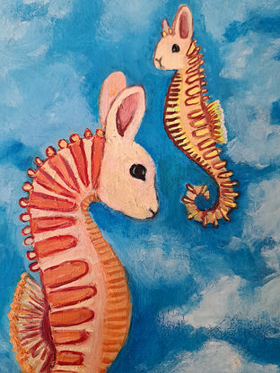 Bunny Seahorse Couple by Kat Silver |   Closeup View of Artwork 