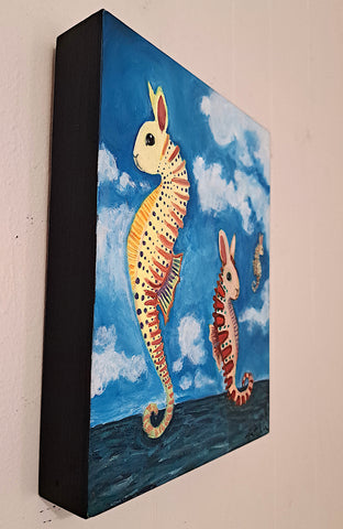 Sea Horse Bunnies by Kat Silver |  Side View of Artwork 