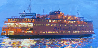 Original art for sale at UGallery.com | Staten Island Ferry by Keith Thomson | $650 | mixed media artwork | 12' h x 20' w | thumbnail 1