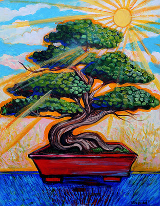 Original art for sale at UGallery.com | Morning Sun Bonsai by Kira Yustak | $975 | acrylic painting | 28' h x 22' w | photo 1