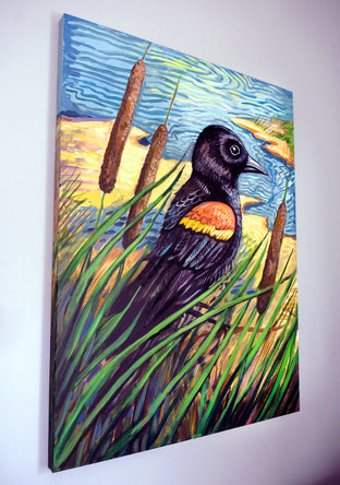 Red-Winged Blackbird by Kira Yustak |  Side View of Artwork 