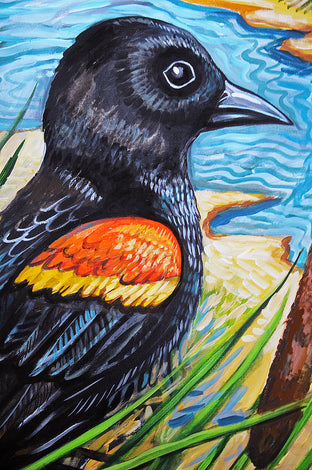 Red-Winged Blackbird by Kira Yustak |   Closeup View of Artwork 