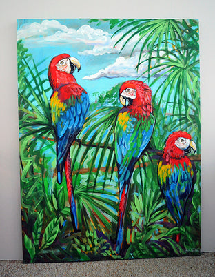 Original art for sale at UGallery.com | Scarlet Macaws by Kira Yustak | $1,875 | acrylic painting | 40' h x 30' w | photo 3