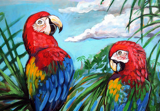 Original art for sale at UGallery.com | Scarlet Macaws by Kira Yustak | $1,875 | acrylic painting | 40' h x 30' w | photo 4