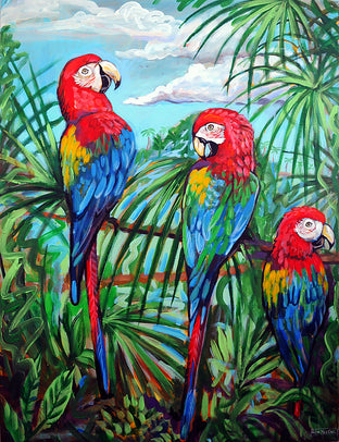 Original art for sale at UGallery.com | Scarlet Macaws by Kira Yustak | $1,875 | acrylic painting | 40' h x 30' w | photo 1