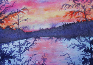 Original art for sale at UGallery.com | Lake at Dusk by Kristen Brown | $325 | watercolor painting | 8.62' h x 8.12' w | photo 4