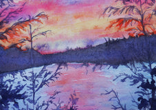 Original art for sale at UGallery.com | Lake at Dusk by Kristen Brown | $325 | watercolor painting | 8.62' h x 8.12' w | thumbnail 4