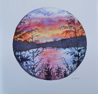 Original art for sale at UGallery.com | Lake at Dusk by Kristen Brown | $325 | watercolor painting | 8.62' h x 8.12' w | photo 1