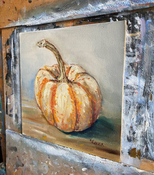 Miniature Tiger Stripe Pumpkin by Kristine Kainer |  Side View of Artwork 