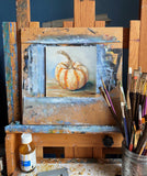 Original art for sale at UGallery.com | Miniature Tiger Stripe Pumpkin by Kristine Kainer | $253.40 | oil painting | 6' h x 6' w | thumbnail 3
