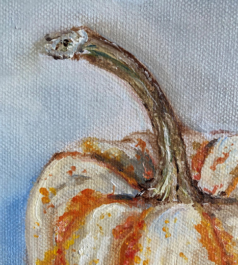 Miniature Tiger Stripe Pumpkin by Kristine Kainer |   Closeup View of Artwork 