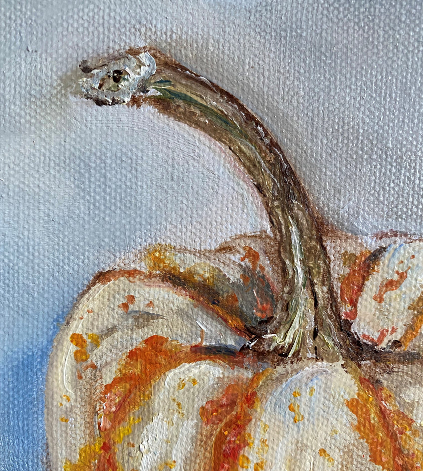 Miniature Tiger Stripe Pumpkin by Kristine Kainer |  Closeup View of Artwork 