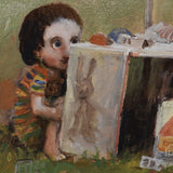 Original art for sale at UGallery.com | Girl Selling Paintings by Krzysztof Iwin | $1,550 | acrylic painting | 15.7' h x 11.8' w | thumbnail 4