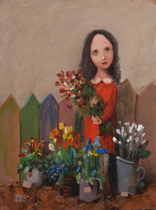 Original art for sale at UGallery.com | Little Florist by Krzysztof Iwin | $1,650 | acrylic painting | 15.7' h x 11.8' w | photo 1