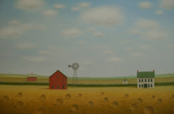 Original art for sale at UGallery.com | Windmill on the Old Farmstead by Sharon France | $1,575 | acrylic painting | 24' h x 36' w | thumbnail 1