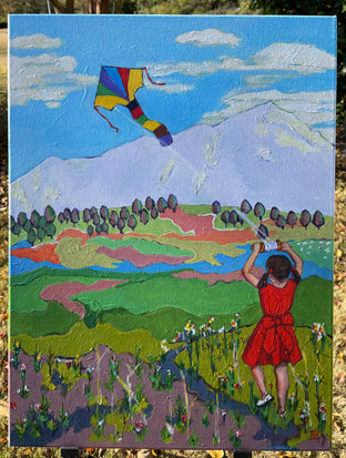 Girl Flying a Kite by Laura (Yi Zhen) Chen |  Side View of Artwork 