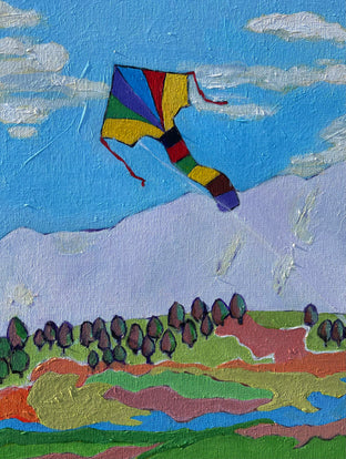 Original art for sale at UGallery.com | Girl Flying a Kite by Laura (Yi Zhen) Chen | $750 | acrylic painting | 24' h x 18' w | photo 3