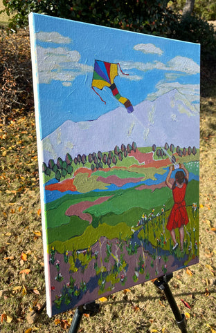 Girl Flying a Kite by Laura (Yi Zhen) Chen |   Closeup View of Artwork 