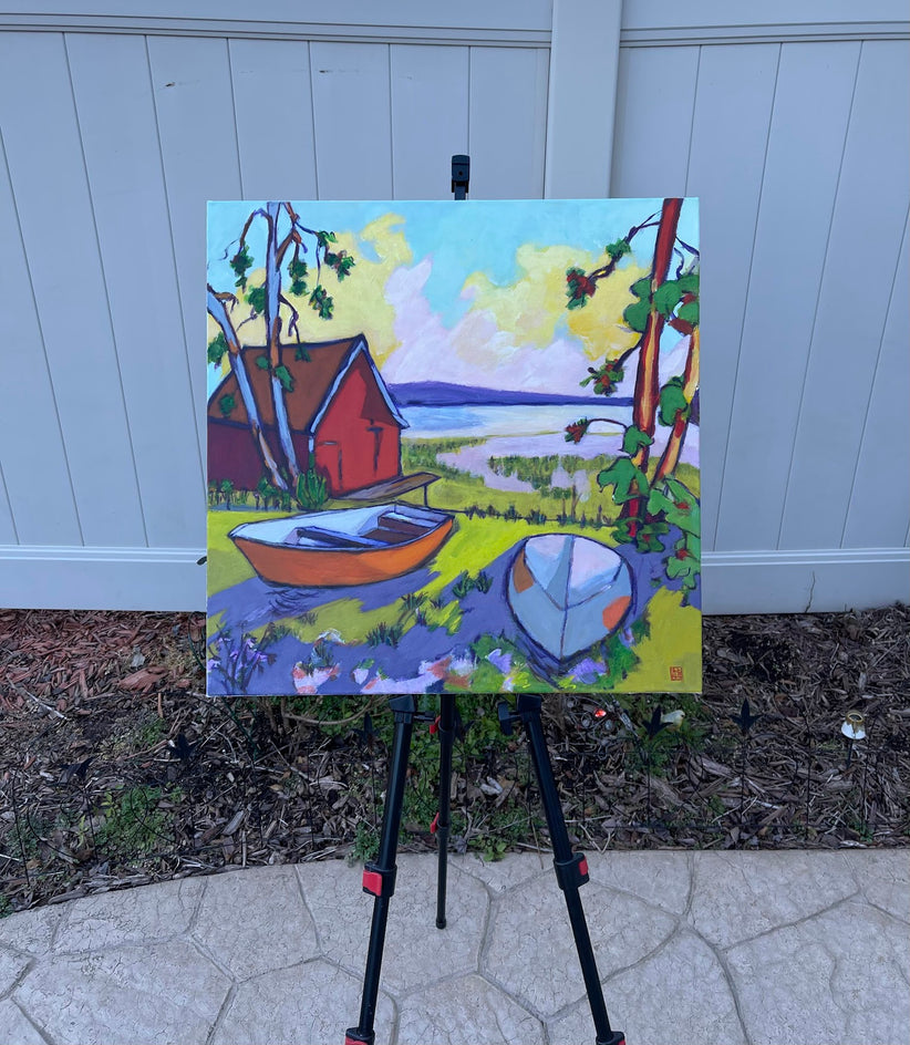 Lake House with Two Boats by Laura (Yi Zhen) Chen |  Context View of Artwork 