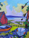 Original art for sale at UGallery.com | Lake House with Two Boats by Laura (Yi Zhen) Chen | $1,000 | acrylic painting | 20' h x 20' w | thumbnail 4