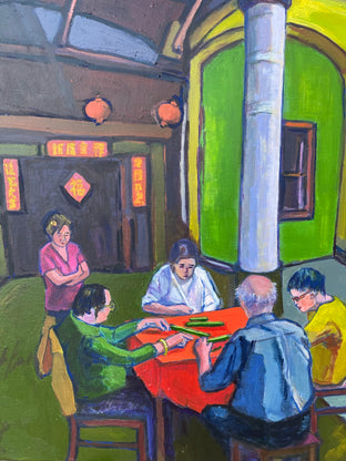 The Mahjong Players by Laura (Yi Zhen) Chen |   Closeup View of Artwork 