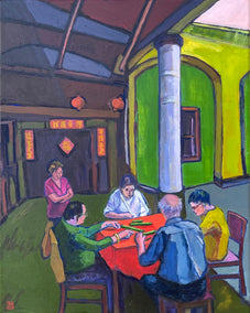 acrylic painting by Laura (Yi Zhen) Chen titled The Mahjong Players