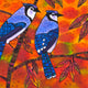 Original art for sale at UGallery.com | Blue Jays through the Prism of Autumn by Yelena Sidorova | $800 | mixed media artwork | 20' h x 20' w | thumbnail 4