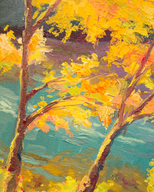 Original art for sale at UGallery.com | Leaves by the River by Karen E Lewis | $375 | oil painting | 12' h x 12' w | photo 4