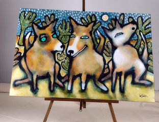 Original art for sale at UGallery.com | Three Dingo Night by Lee Smith | $1,400 | acrylic painting | 24' h x 36' w | photo 3