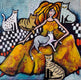 Original art for sale at UGallery.com | Cat Lady by Lee Smith | $500 | mixed media artwork | 16' h x 16' w | thumbnail 1
