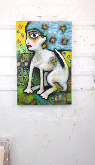 Original art for sale at UGallery.com | Cat Woman by Lee Smith | $1,600 | mixed media artwork | 36' h x 24' w | photo 3