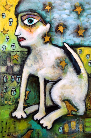 Original art for sale at UGallery.com | Cat Woman by Lee Smith | $1,600 | mixed media artwork | 36' h x 24' w | photo 1